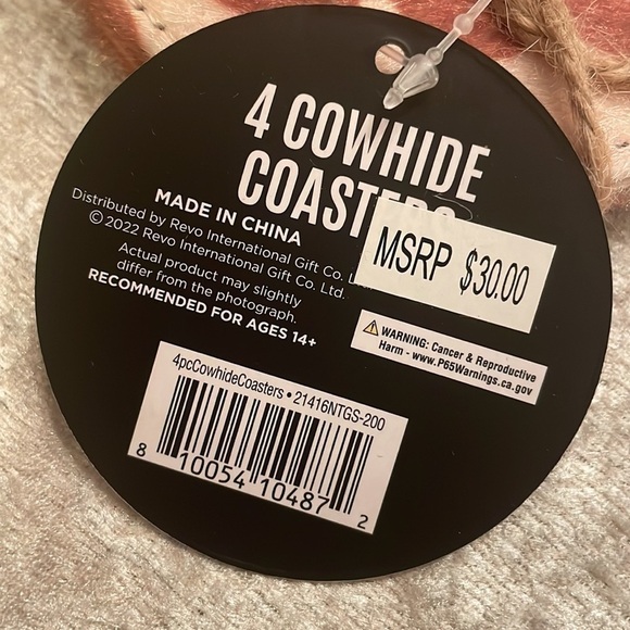 Brand New Set of 4 Cowhide Coasters Western Decor Farmhouse - Picture 6 of 8